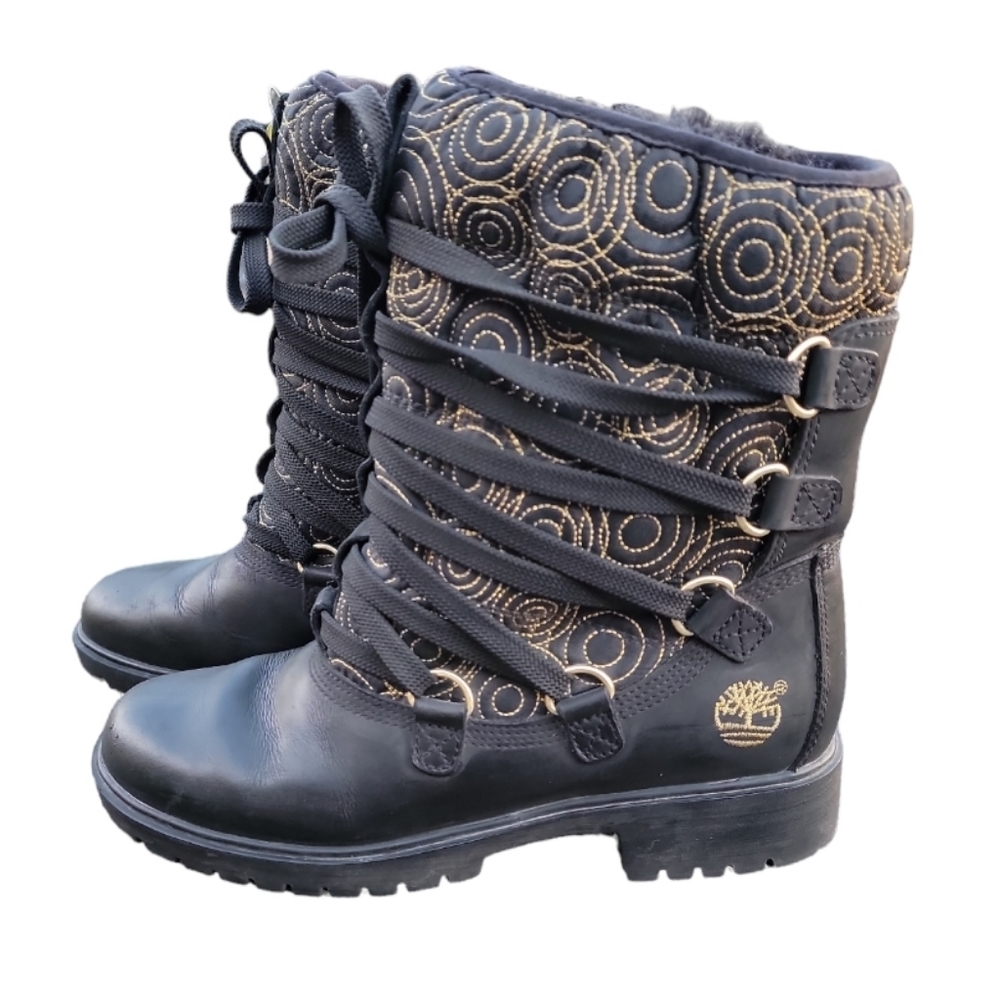TIMBERLAND Quilted Golden Swirl Leather Lace-Up Boots 6.5